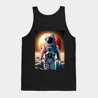 Spaceman astronaut with a red moon behind Tank Top